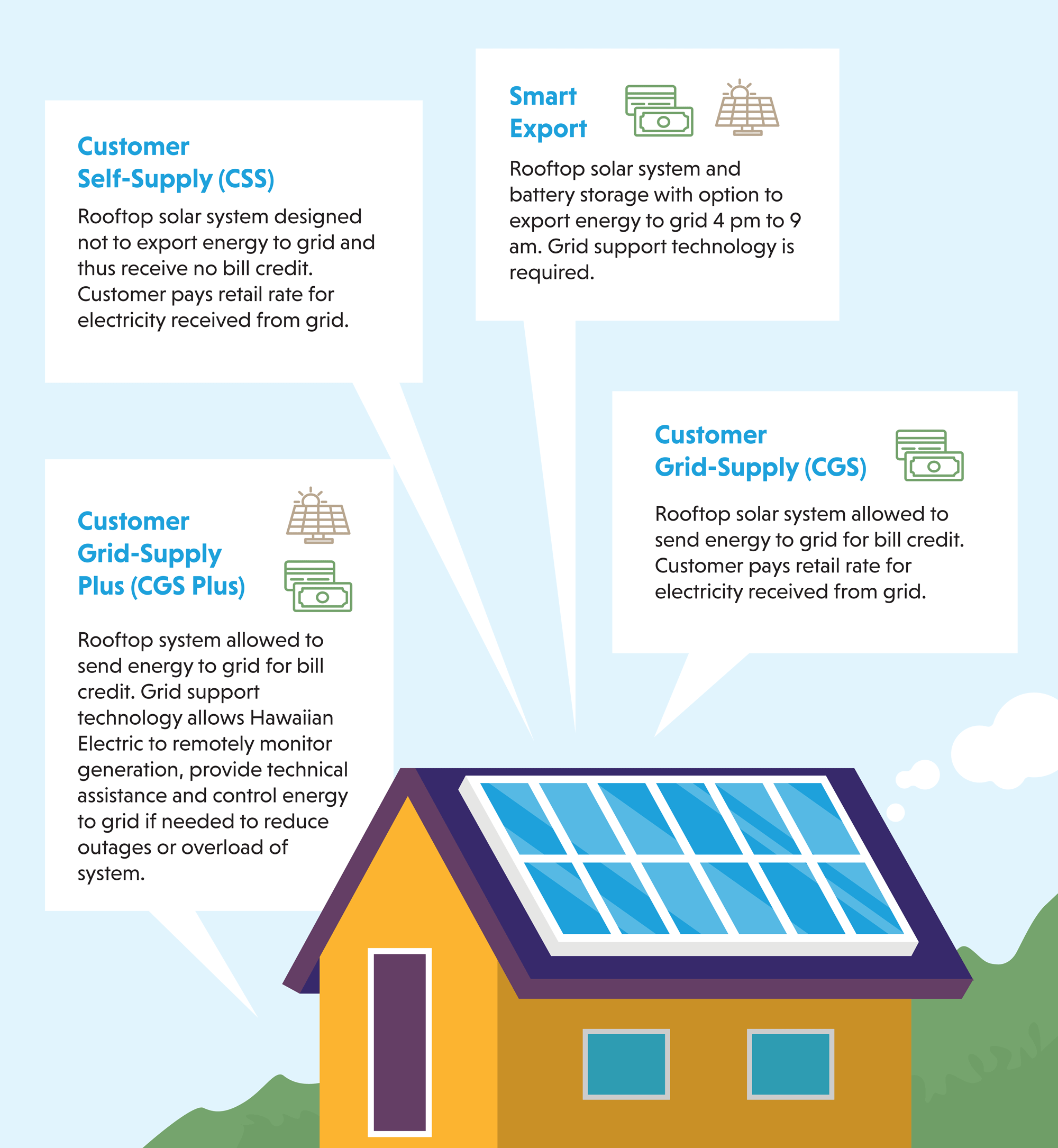 Options include Customer Grid-Supply, Customer Grid-Supply Plus, Customer Self-Supply, and Smart Export
